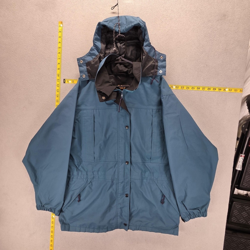 Vintage REI Jacket Womens 14 Blue Nylon Parka Hooded Zip Pockets Elastic Waist